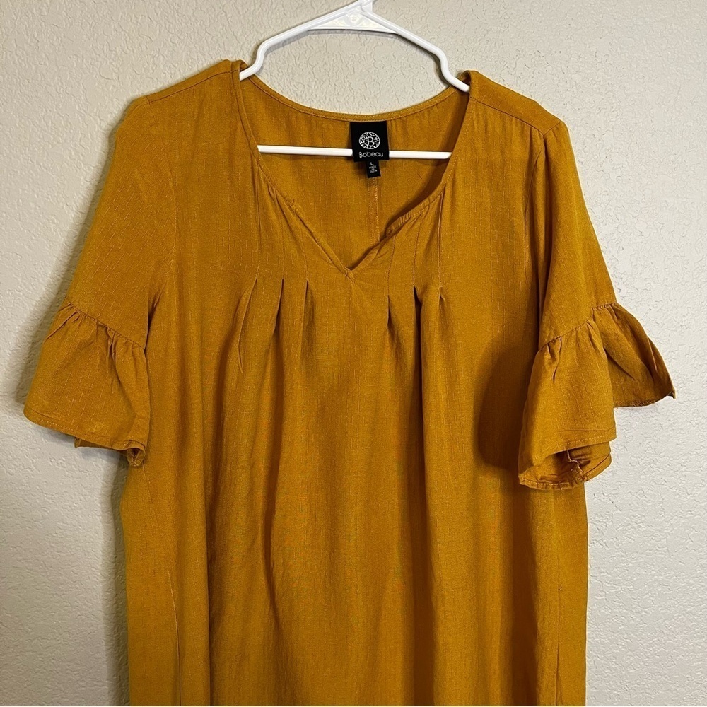 Bobeau Golden Yellow Flutter Sleeve Dress Size Large - Picture 2 of 12
